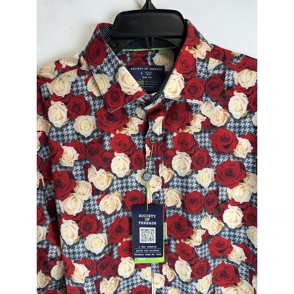 Society Of Threads Men's Slim Fit Floral Performance Dress Shirt Size: Large - Picture 5 of 7